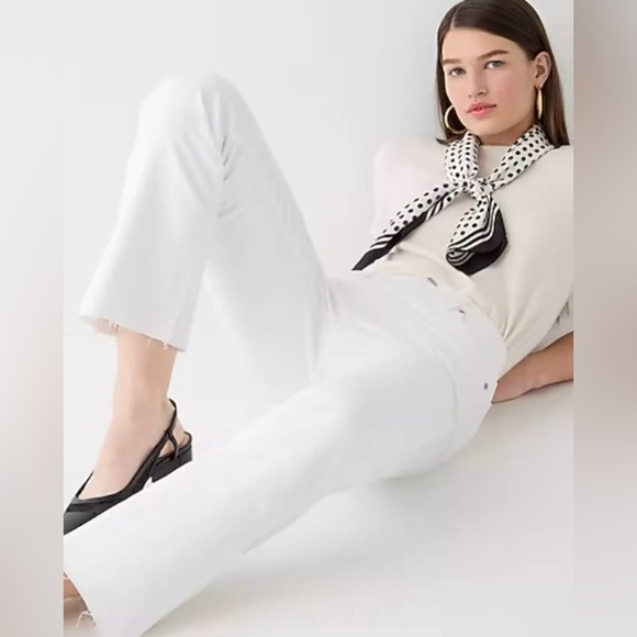J.Crew Billie Demi Boot Crop Jeans Size 31 White Kick Flare Raw Hem - Picture 2 of 8